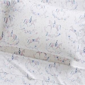 Pottery Barn Kids Horse Print Bedding Set - White and Blue